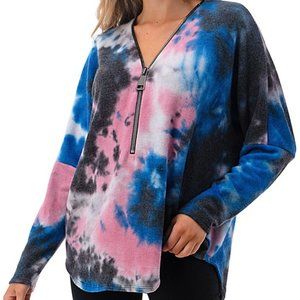 Super Soft Tie Dye Dolman Sleeve Zipper Top